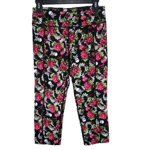 Xox Betsey Johnson Women's Black Cropped Skull & Floral Leggings Activewear S